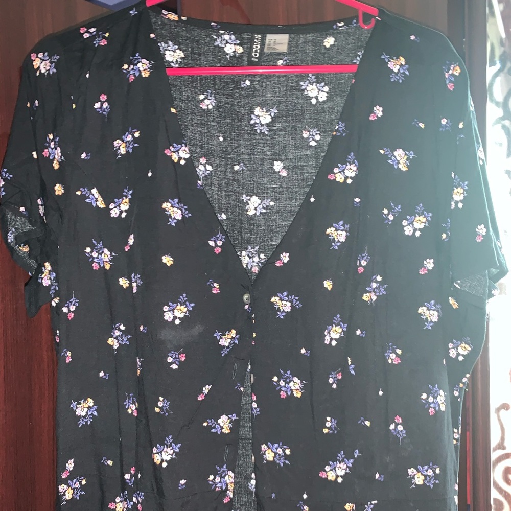 H&M Black Button Down Floral Dress
